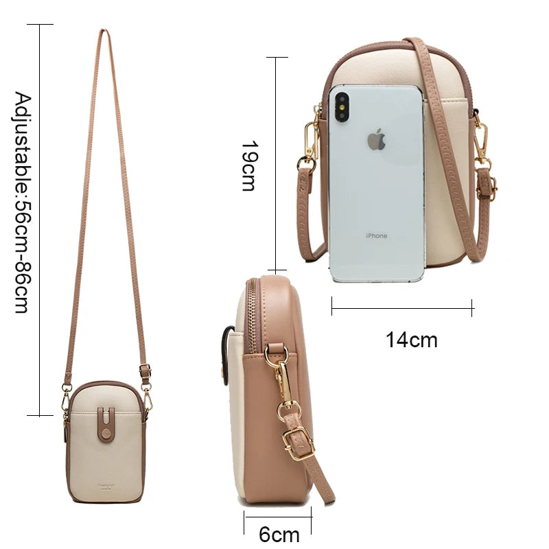 Panelled Small Crossbody Bag Soft Pu Leather Mini Shoulder Messenger Phone Purse