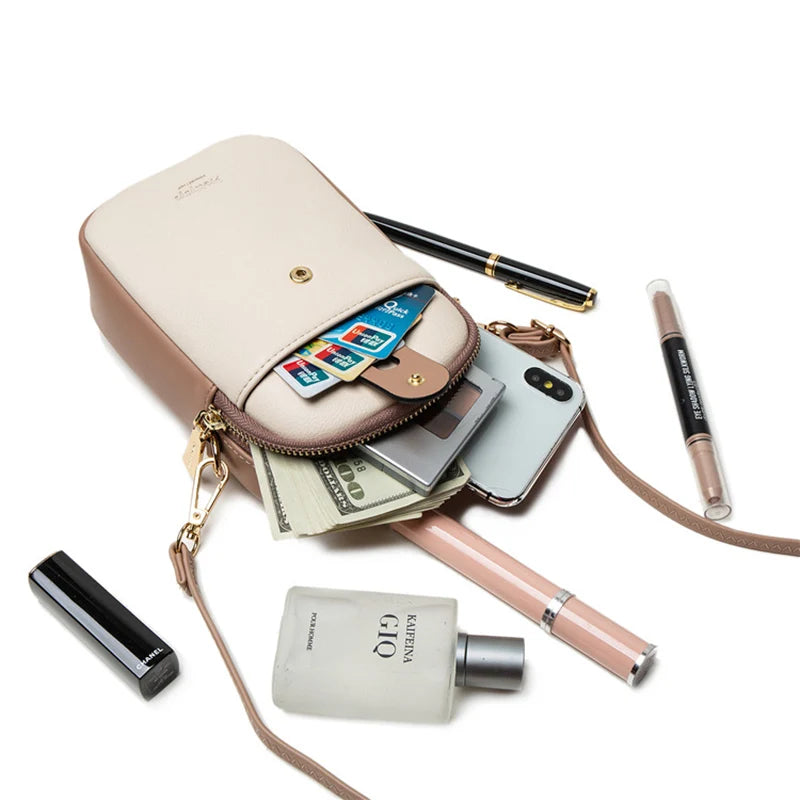 Panelled Small Crossbody Bag Soft Pu Leather Mini Shoulder Messenger Phone Purse
