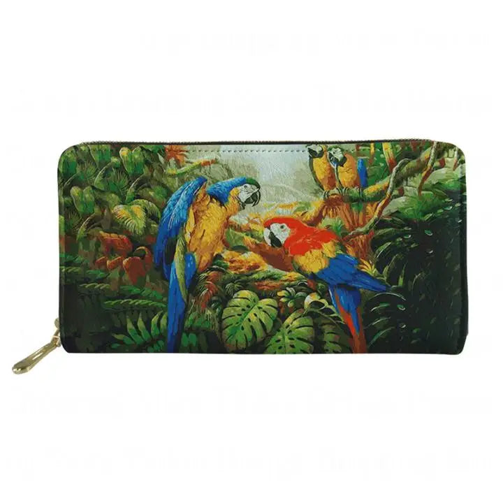 Parakeet Oil Painting Print Female PU Leather Money Bag