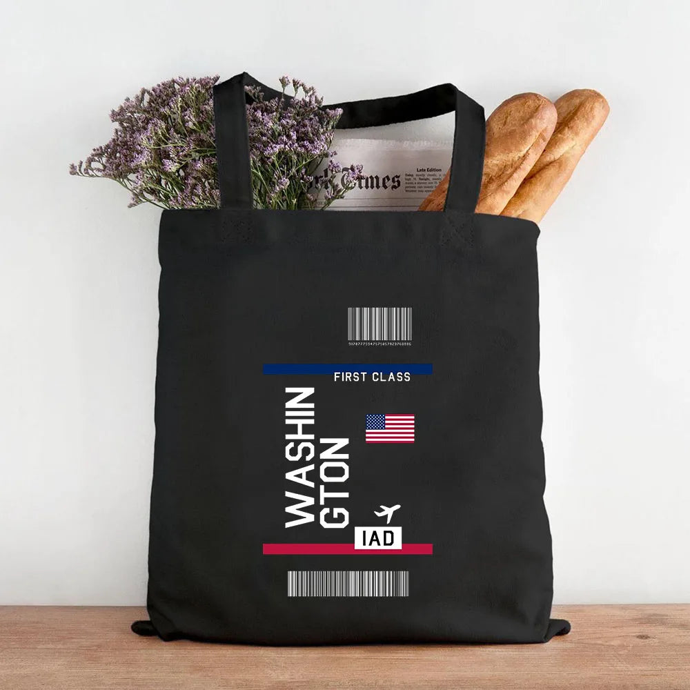 Paris York London Flight Ticket First Class Women Canvas Shoulder Bag