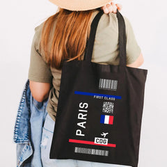 Paris York London Flight Ticket First Class Women Canvas Shoulder Bag