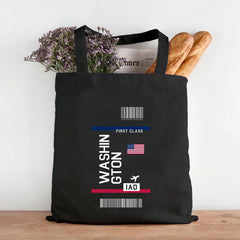 Paris York London Flight Ticket First Class Women Canvas Shoulder Bag