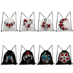 Rose Printed Drawstring Backpack for Students - Party Birthday Wedding Gift