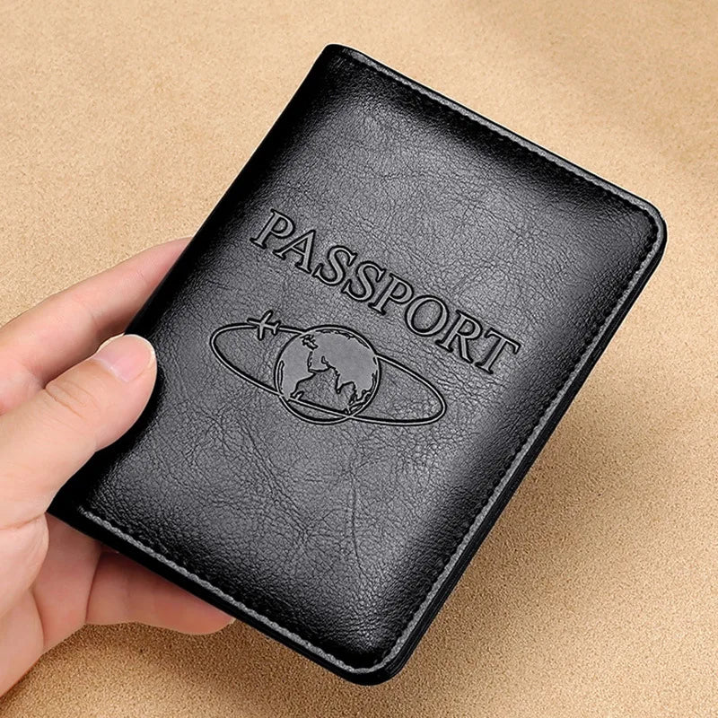RFID Blocking Leather Passport Holder Travel Wallet