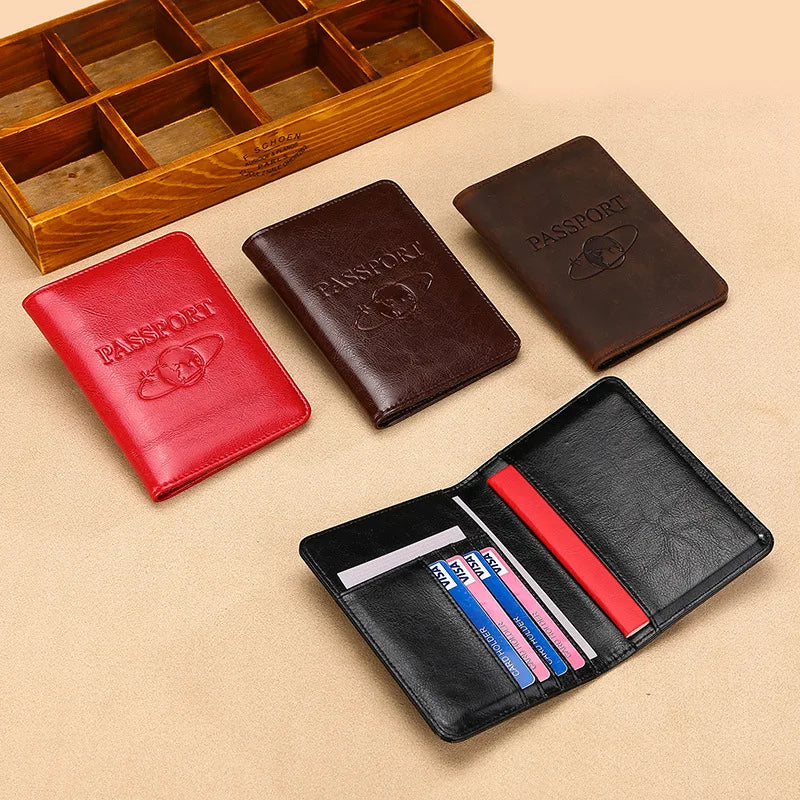 RFID Blocking Leather Passport Holder Travel Wallet