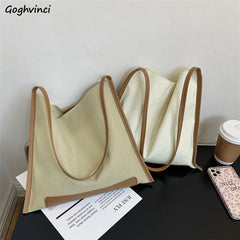 Patchwork Canvas Shoulder Bag Women Big Capacity College Students Bookbag