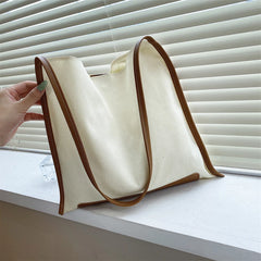 Patchwork Canvas Shoulder Bag Women Big Capacity College Students Bookbag
