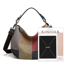 Women's Patchwork Canvas Handbag Large Capacity Shopping Bag