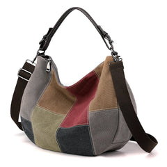 Women's Patchwork Canvas Handbag Large Capacity Shopping Bag