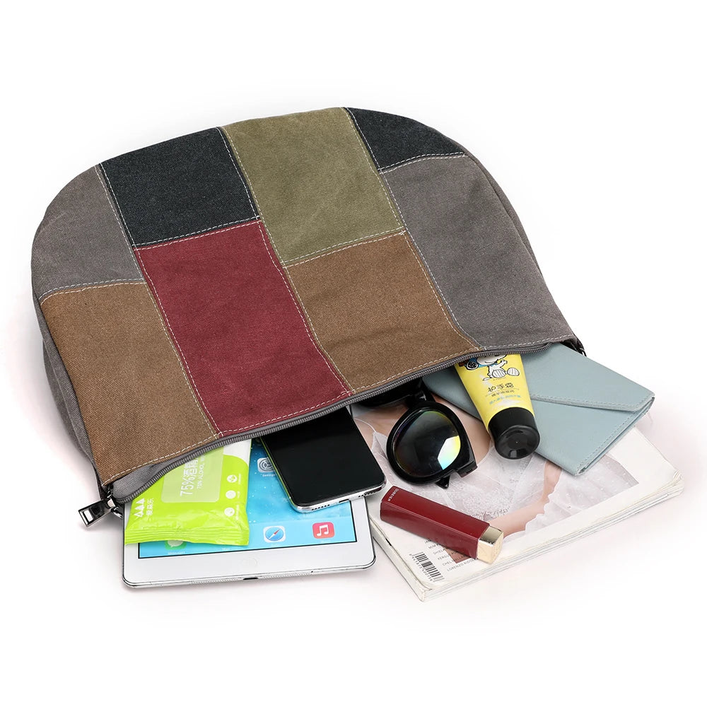 Women's Patchwork Canvas Handbag Large Capacity Shopping Bag