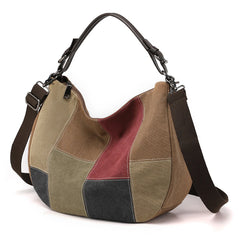 Women's Patchwork Canvas Handbag Large Capacity Shopping Bag