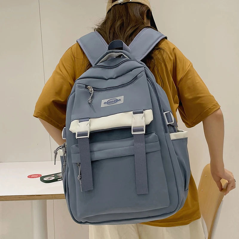 Patchwork Nylon Women Backpack Travel Bag Teenage Girls High Schoolbag