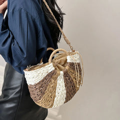 Bohemian Rattan Crossbody Bag Woven Handbags Half Moon Straw Clutch