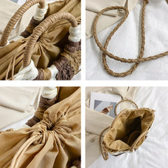 Bohemian Rattan Crossbody Bag Woven Handbags Half Moon Straw Clutch