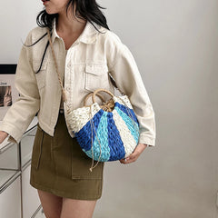 Bohemian Rattan Crossbody Bag Woven Handbags Half Moon Straw Clutch