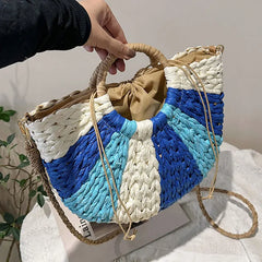 Bohemian Rattan Crossbody Bag Woven Handbags Half Moon Straw Clutch