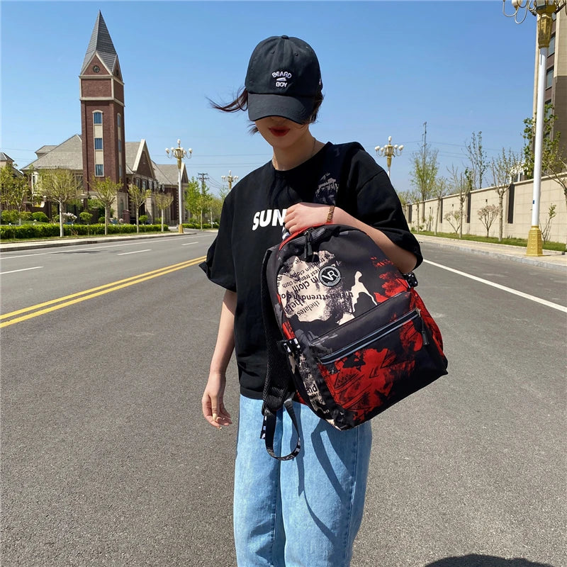 Women's Patchwork Backpack Oxford School Bag Travel Backpacks Mochila