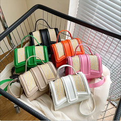 Stone Pattern & Straw Handbags Chains Shoulder Messenger Purses Women Hand Bags