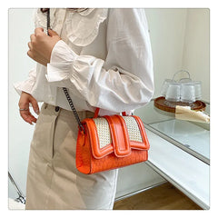 Stone Pattern & Straw Handbags Chains Shoulder Messenger Purses Women Hand Bags