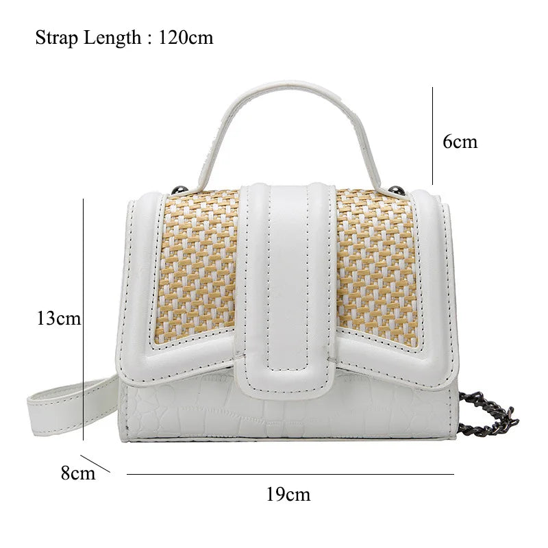 Stone Pattern & Straw Handbags Chains Shoulder Messenger Purses Women Hand Bags