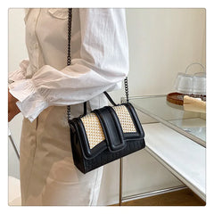Stone Pattern & Straw Handbags Chains Shoulder Messenger Purses Women Hand Bags