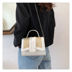 Stone Pattern & Straw Handbags Chains Shoulder Messenger Purses Women Hand Bags