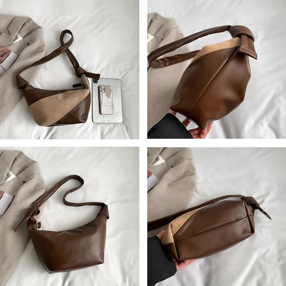 Vintage PU Leather Shoulder Bag Hobos Handbag for Women