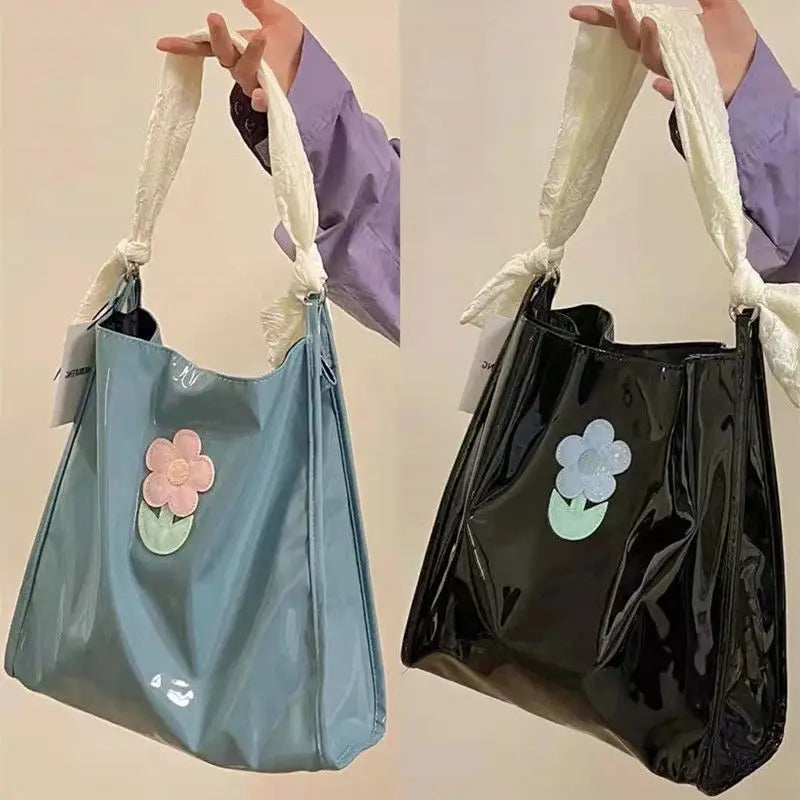 Patent Leather Girls Shoulder Bags Floral Ladies Underarm Bag Tote Purse