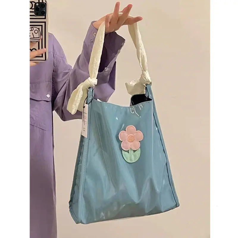 Patent Leather Girls Shoulder Bags Floral Ladies Underarm Bag Tote Purse