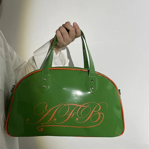 Patent Leather Women Fitness Shoulder Bag Letter Print Ladies Tote Handbags