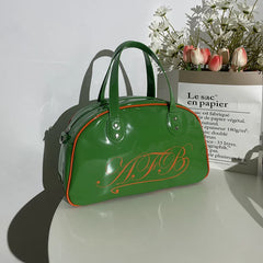 Patent Leather Women Fitness Shoulder Bag Letter Print Ladies Tote Handbags