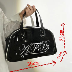 Patent Leather Women Fitness Shoulder Bag Letter Print Ladies Tote Handbags