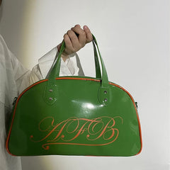 Patent Leather Women Fitness Shoulder Bag Letter Print Ladies Tote Handbags