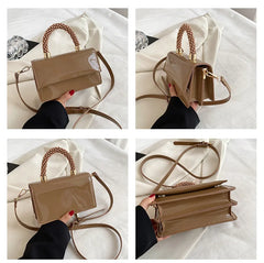 Patent PU Leather Women Top Bag Ladies Shoulder Bag Beading Handle Handbags