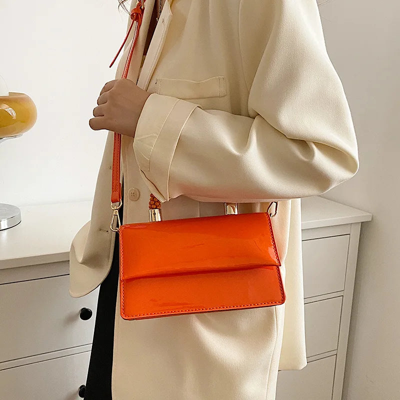 Patent PU Leather Women Top Bag Ladies Shoulder Bag Beading Handle Handbags