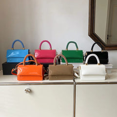 Patent PU Leather Women Top Bag Ladies Shoulder Bag Beading Handle Handbags