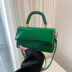 Patent PU Leather Women Top Bag Ladies Shoulder Bag Beading Handle Handbags