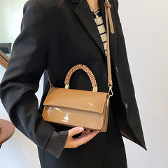 Patent PU Leather Women Top Bag Ladies Shoulder Bag Beading Handle Handbags