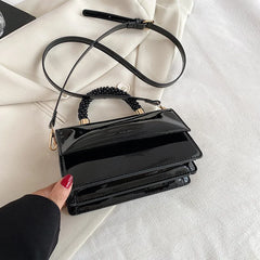 Patent PU Leather Women Top Bag Ladies Shoulder Bag Beading Handle Handbags