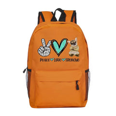Peace Love Bulldog Print Canvas School Bags for Teenage Girl Female Children