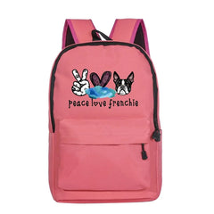 Peace Love Bulldog Print Canvas School Bags for Teenage Girl Female Children