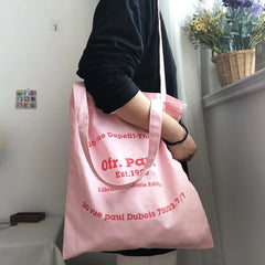 Peach Pink Canvas Shoulder Bag for Women Large Shopping Bags Cotton Tote Handbag