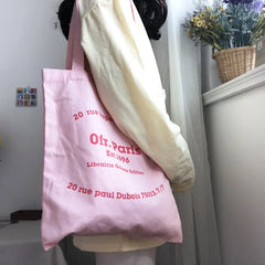 Peach Pink Canvas Shoulder Bag for Women Large Shopping Bags Cotton Tote Handbag