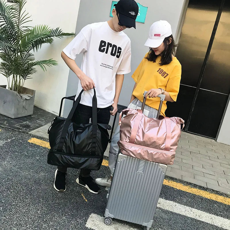 Pearlescent Fitness Travel Bag Women Hand Luggage Duffle Bags