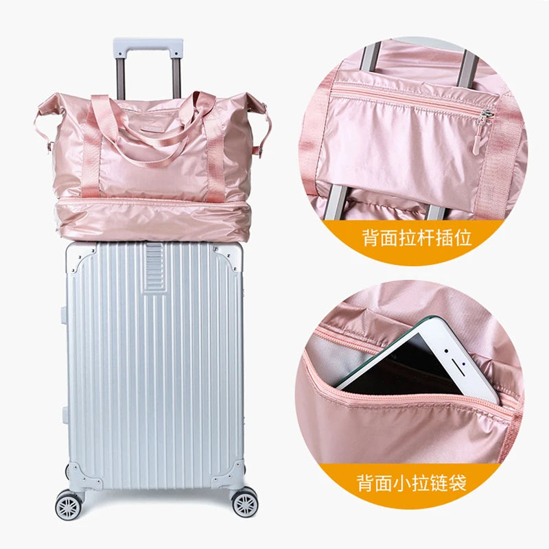 Pearlescent Fitness Travel Bag Women Hand Luggage Duffle Bags