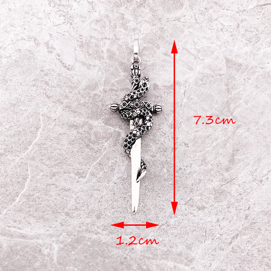 Blackened Sword With Snake 925 Sterling Silver Jewelry