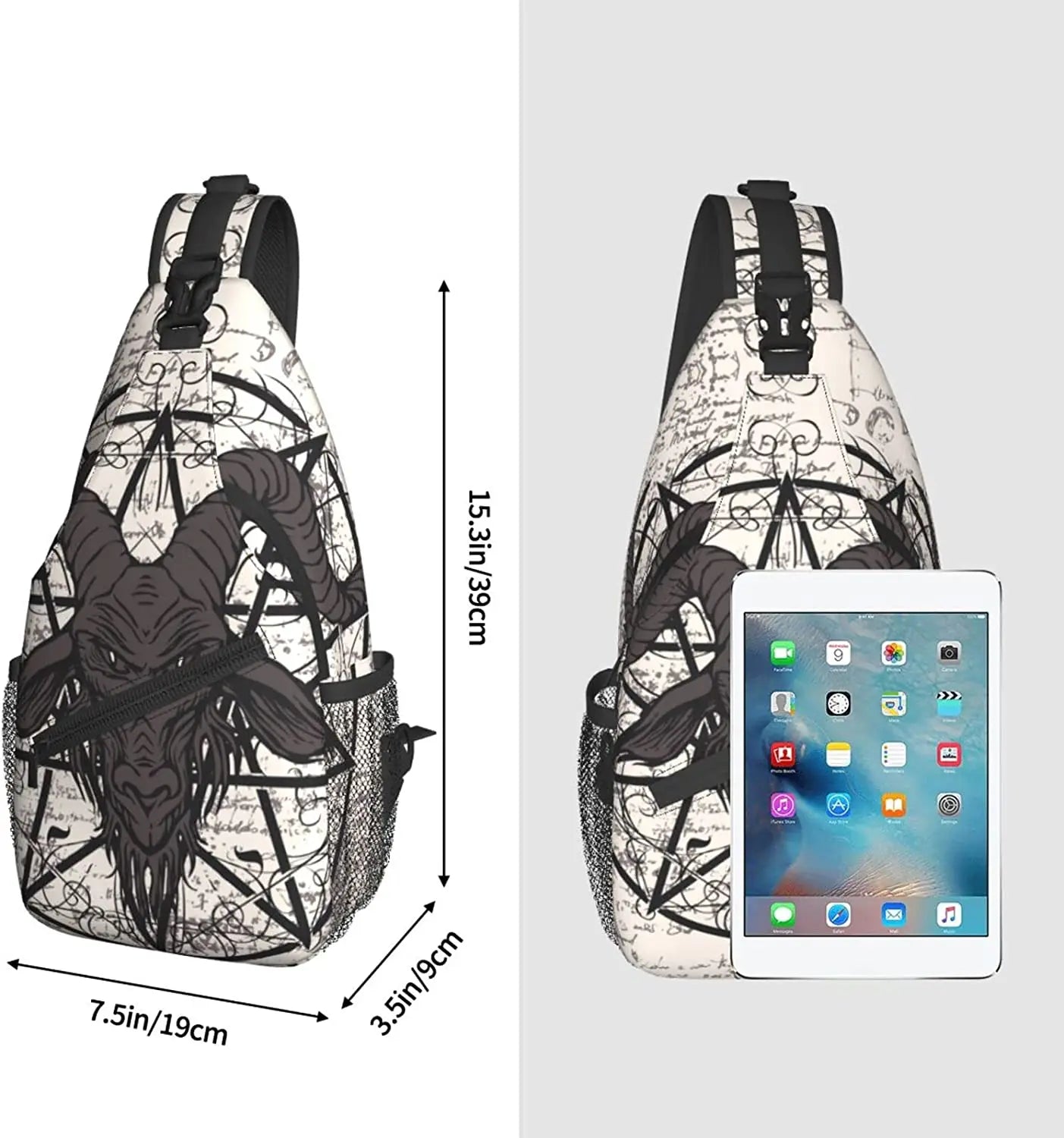 Pentagram Goat Skull Sling Bag Crossbody Travel Hiking Chest Backpack