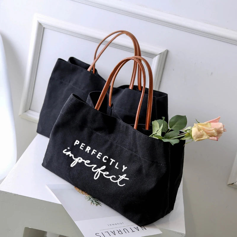 Perfectly Imperfect Women Lady Personalized Canvas Tote Bag Book Bag Handbag