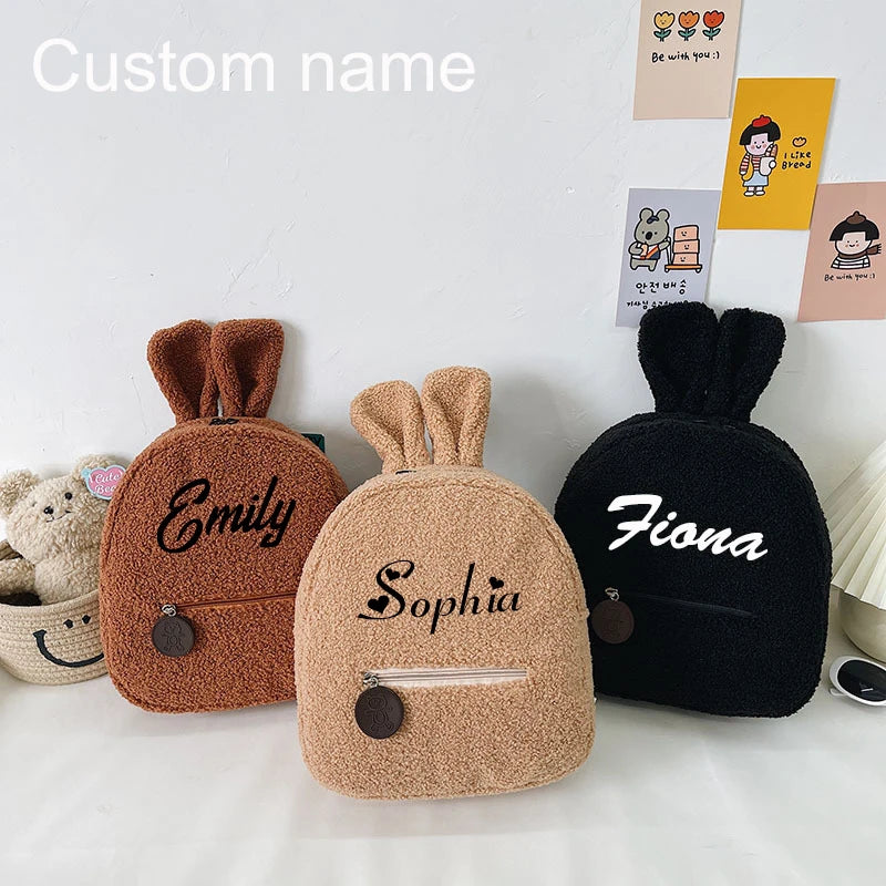 Personalised Bunny Backpack with Your Name Plush Rabbit Ear Satchel for Girls