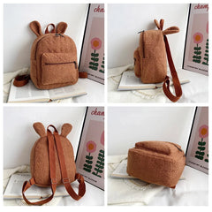 Embroidery Fuzzy Rabbit Backpack Plush School Bag With Bunny Ears Zipper